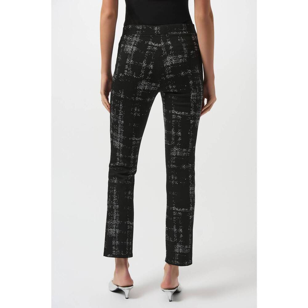 NEW JOSEPH RIBKOFF plaid jacquard slim ankle pants in black/off-white - Picture 3 of 4